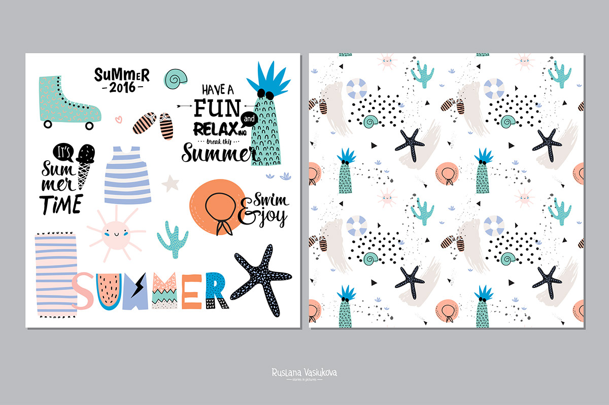 cute card summer sticker element poster Scandinavian print pattern banner pop simple art placard freehand