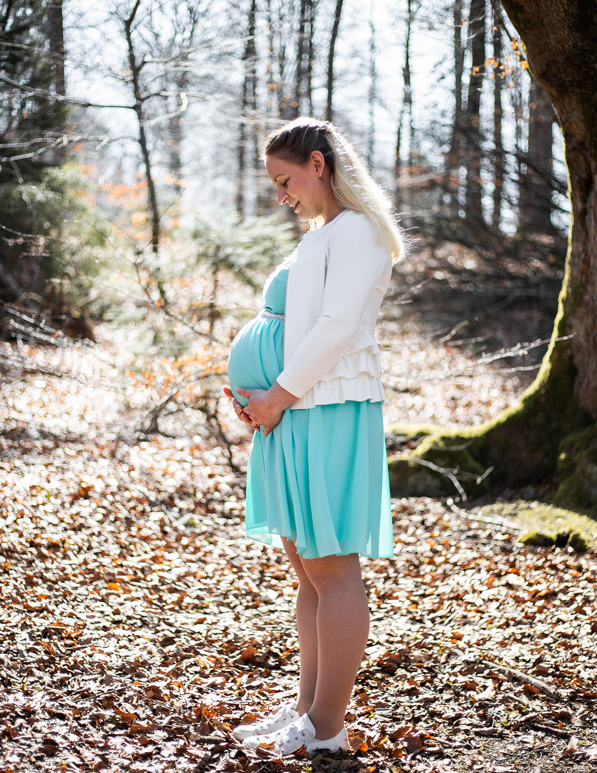 pregnant shooting wood woods turqouise