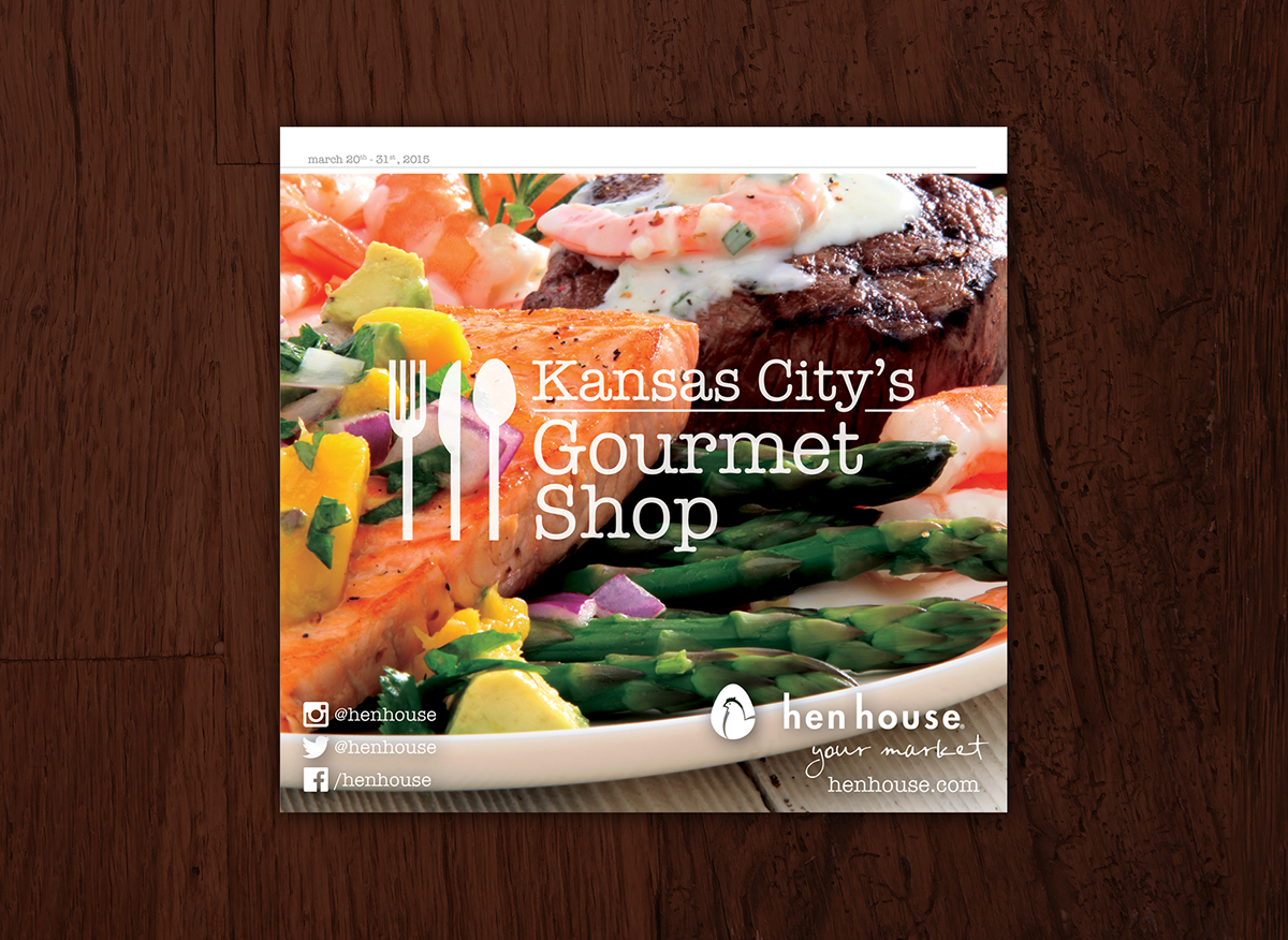 hen house Grocery gourmet Food  foodie kansas city fresh vegetables shrimp recipe Booklet ROP print ad magazine