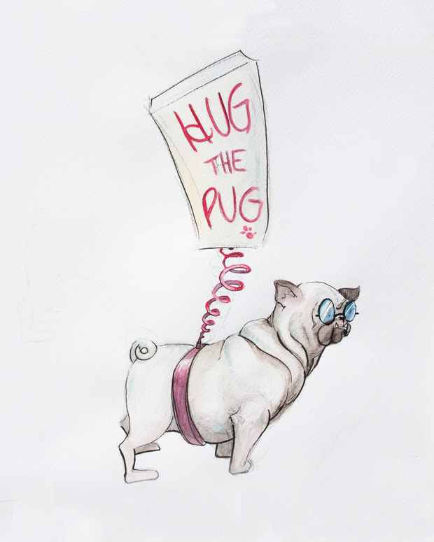 watercolor animal dog Pug Character gift wrap paper geschenkpapier