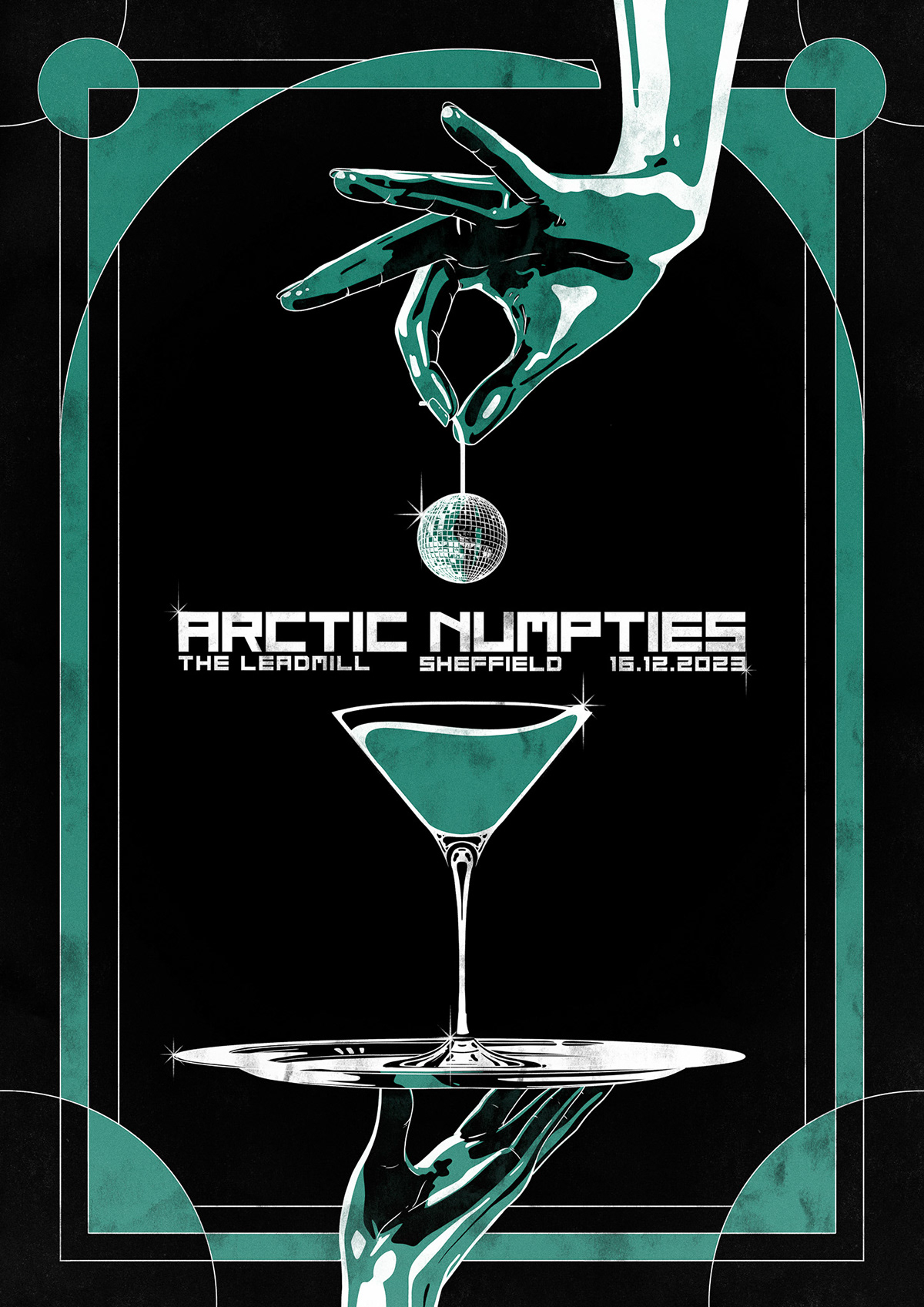 cocktail arctic monkeys mirrorball music gig poster hands Drawing  Digital Art 