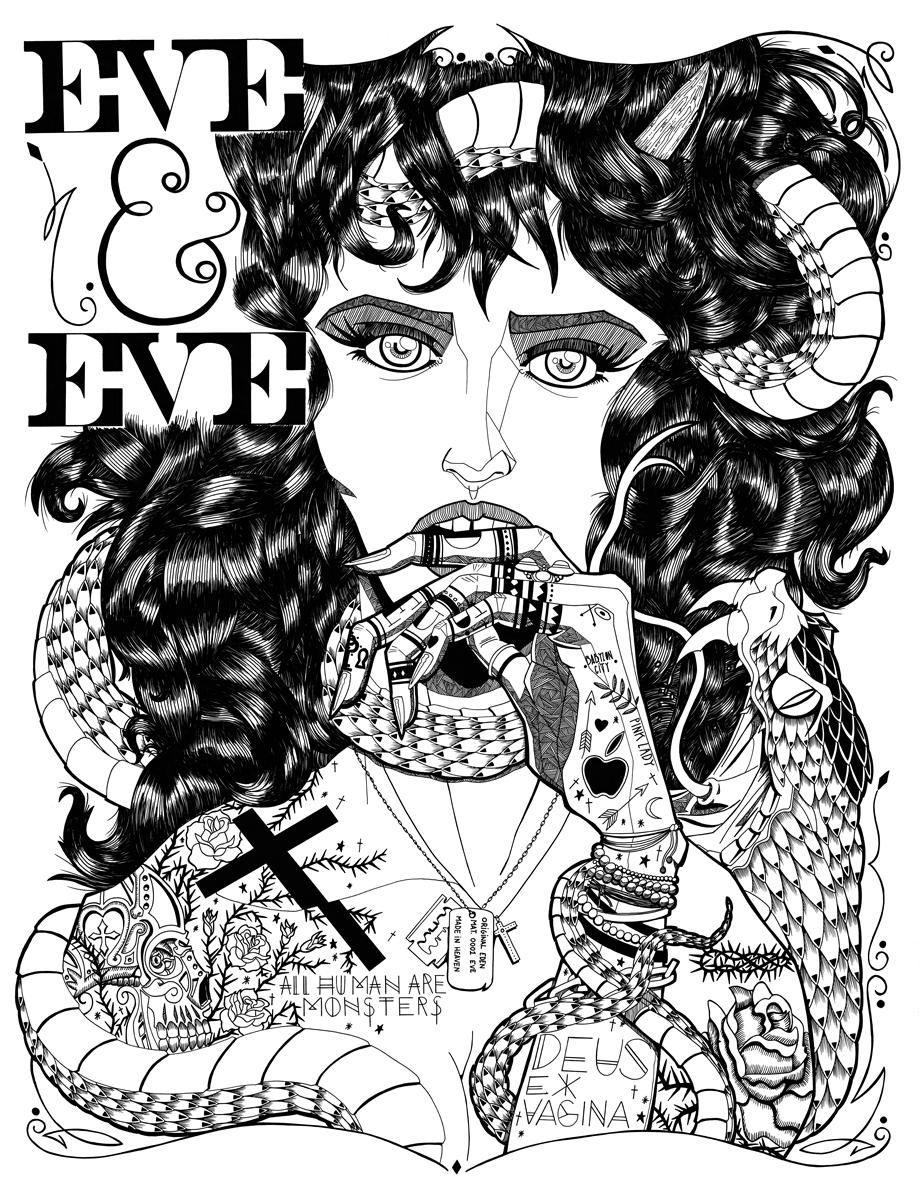 Eve tattoo tatouage girl snake serpent cheveux hair typo