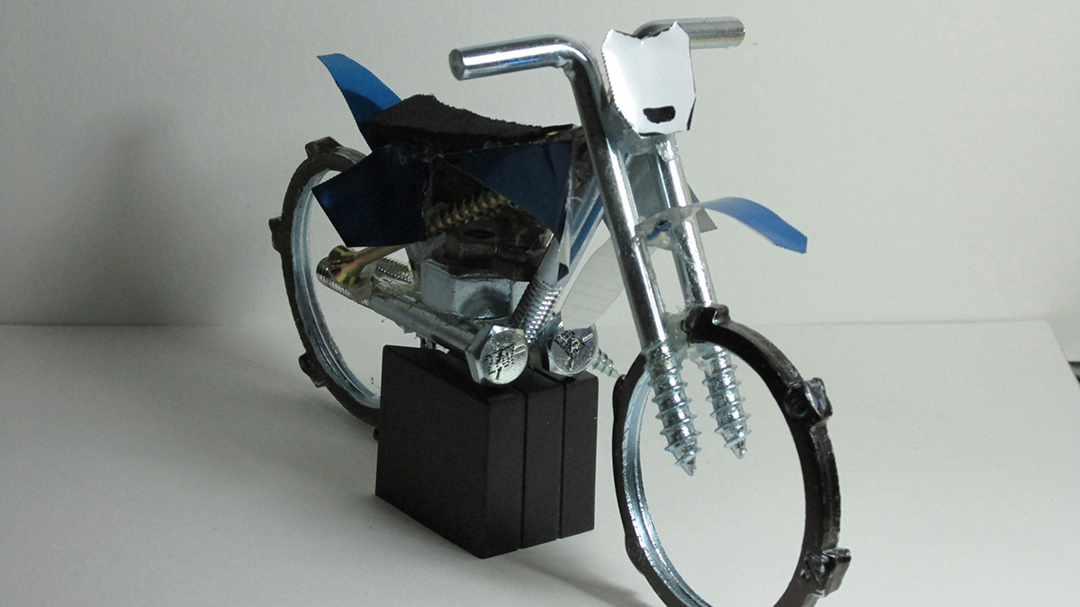 motorcycle sculpture automotive   Bike screws bolts dirt bike Motocross beer cans