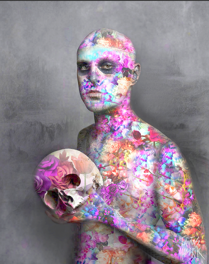 zombie boy flower Sun pink black White heroes fantastic skull