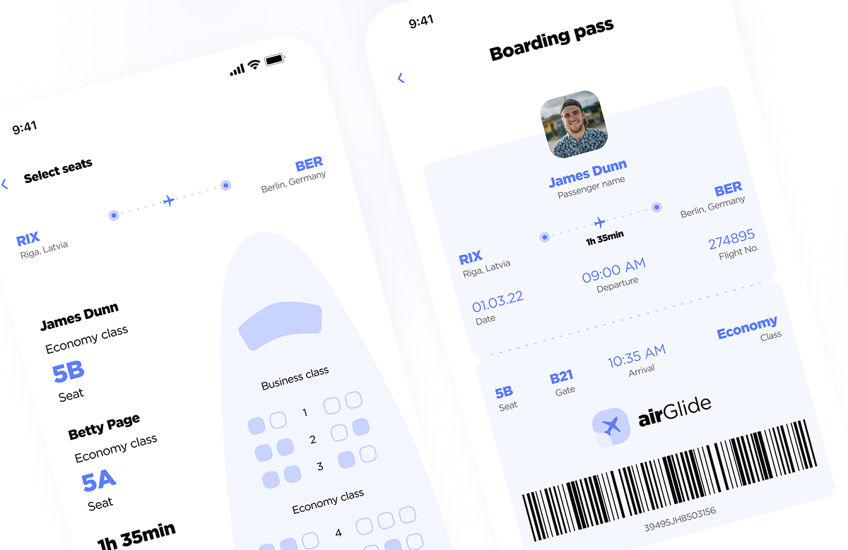 Flight booking app conceptual user interface design.