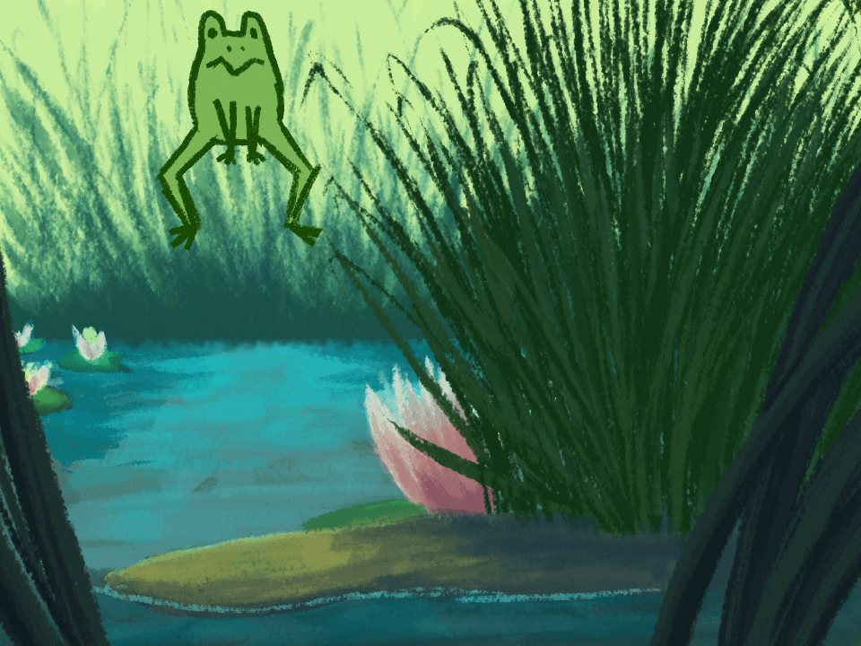 frog fairytale gif bounce jump pond background