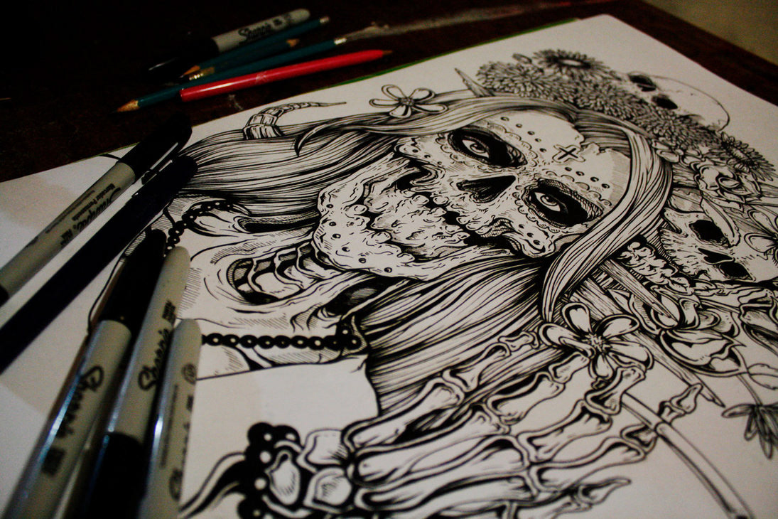 skulls Flowers doodles inking animals ink thefreak sketch