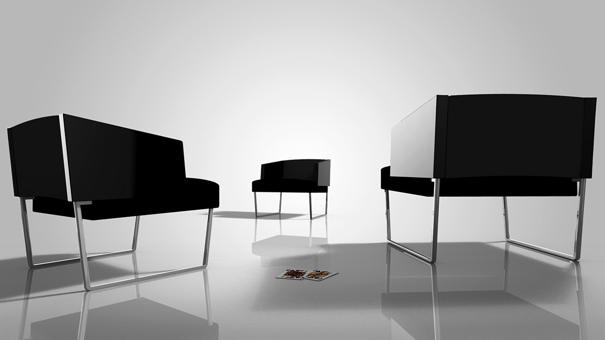 furniture Interior b&w rendering. 3d modern