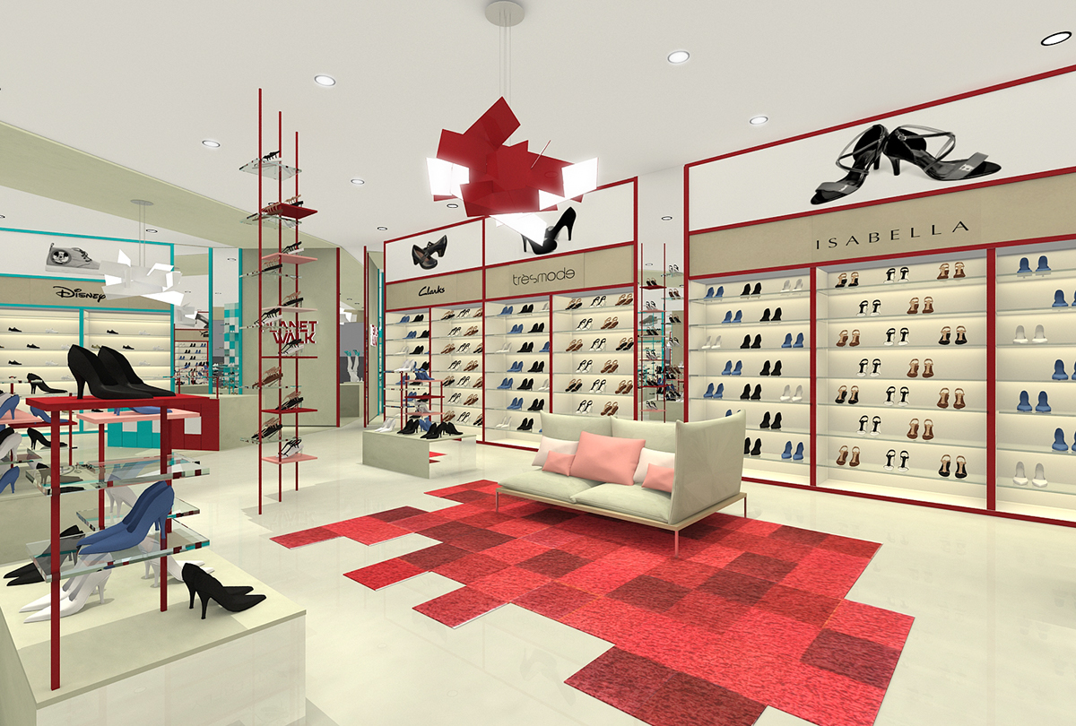 Retail design mall shoes store women kids home