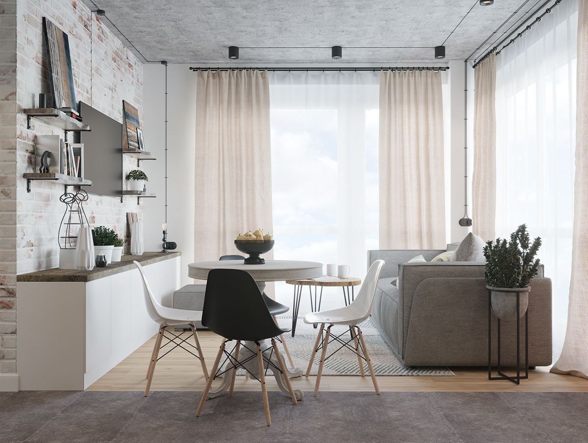 livingroom interiordesign loftstile design kitchenloft designifkitchen greenkitchen brickwall grey