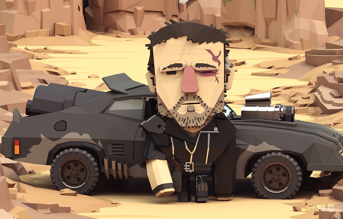 Mad Max Fury Road Low Poly low polygon Furiosa Doof nux Capable 3D illustration