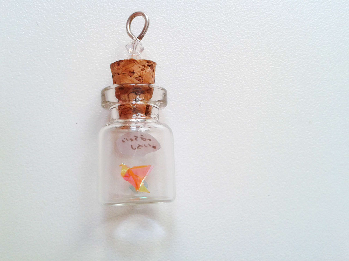 origami  Miniature orange swarovsky bottle glass