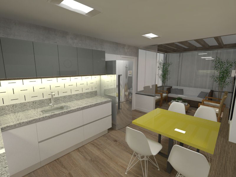 ARQUITETURA reforma cozinha kitchen pergolado sala azulejo amarelo iluminação