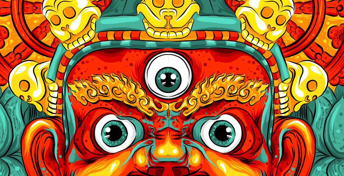 masks tibet china traditional motif illustrations