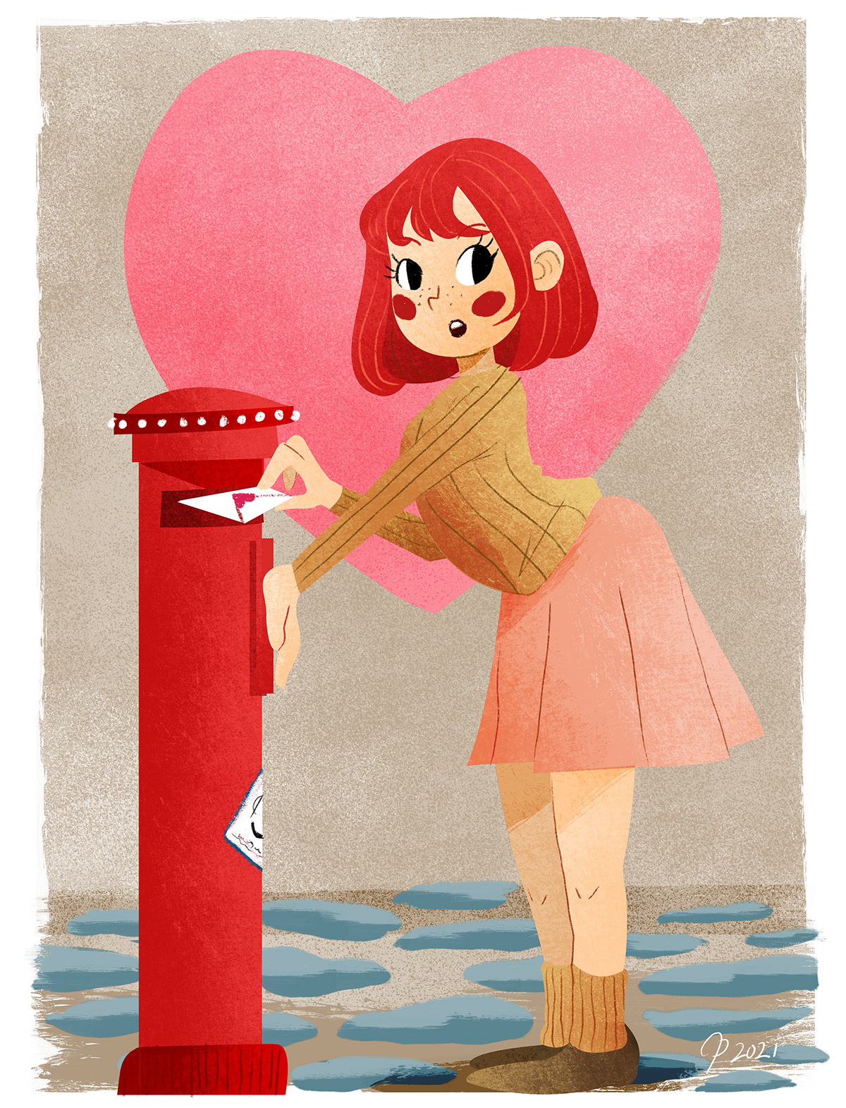 children's book cute art Digital Art  girl hearts ILLUSTRATION  Love pink storybook valentines