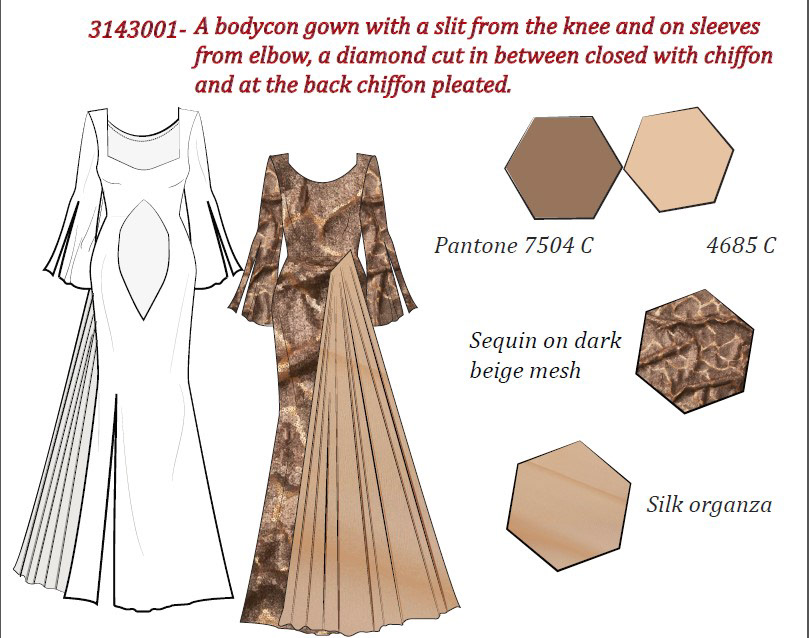 fashion design womenswear Collection Formal wear detailed pattern design  technical drawing Flat Sketch adobe illustrator Eveningwear