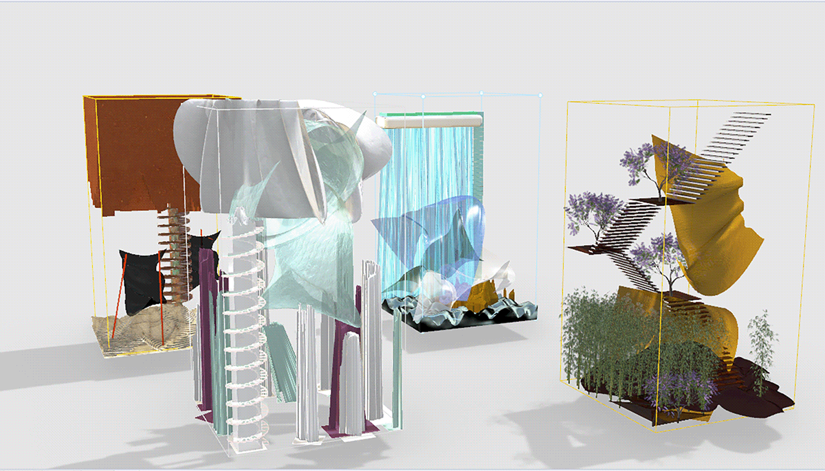 3D Modelling conceptual elements environment fabric installation rendered Rhino model translucent
