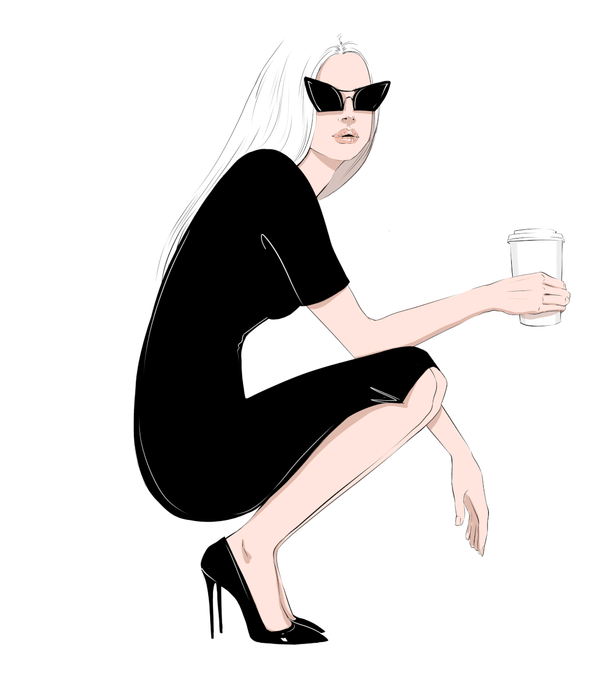 ILLUSTRATION  fashion illustration monday cofee Woman in black black dress work hard