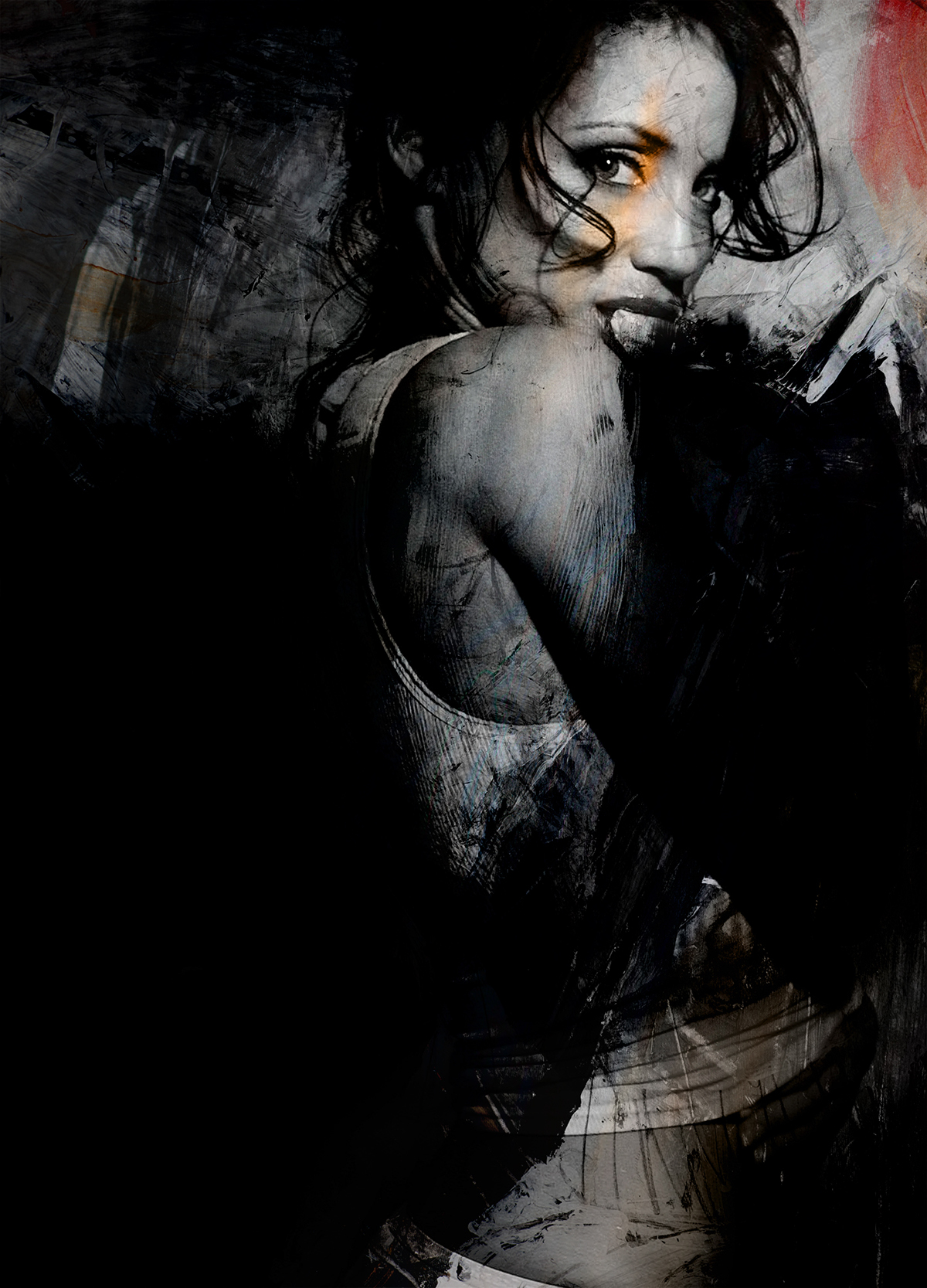 john deemarydys digital draw paint pictorialism woman girl dark portrait people Abstract Expressionism black