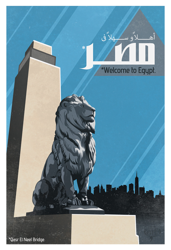 egypt Qasr El Neel Lions lion poster illustrated cairo welcome