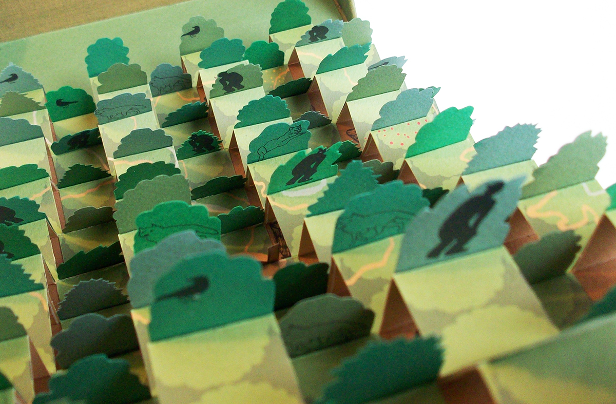 pop up paper Tree  cabin forest mountain green pop-up Popup cut Landscape art artist book toy