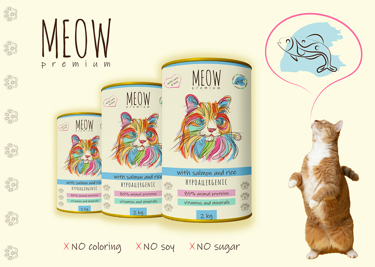 packaging design package Packaging brand identity cat food Pet marketing   One Line Art one line Cat