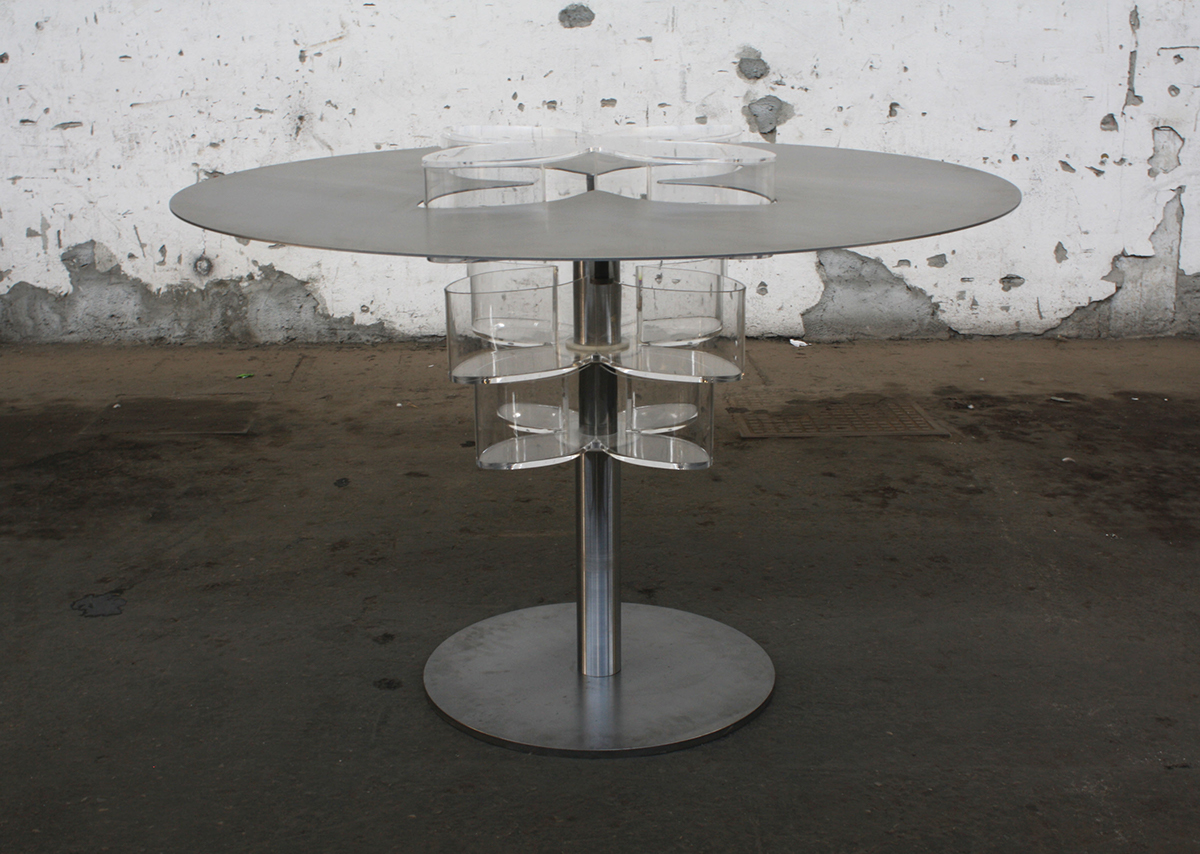 table metal FERRO tavolarotonda circle metacrilato wunderkammer Collection collezione techa TEC TECA