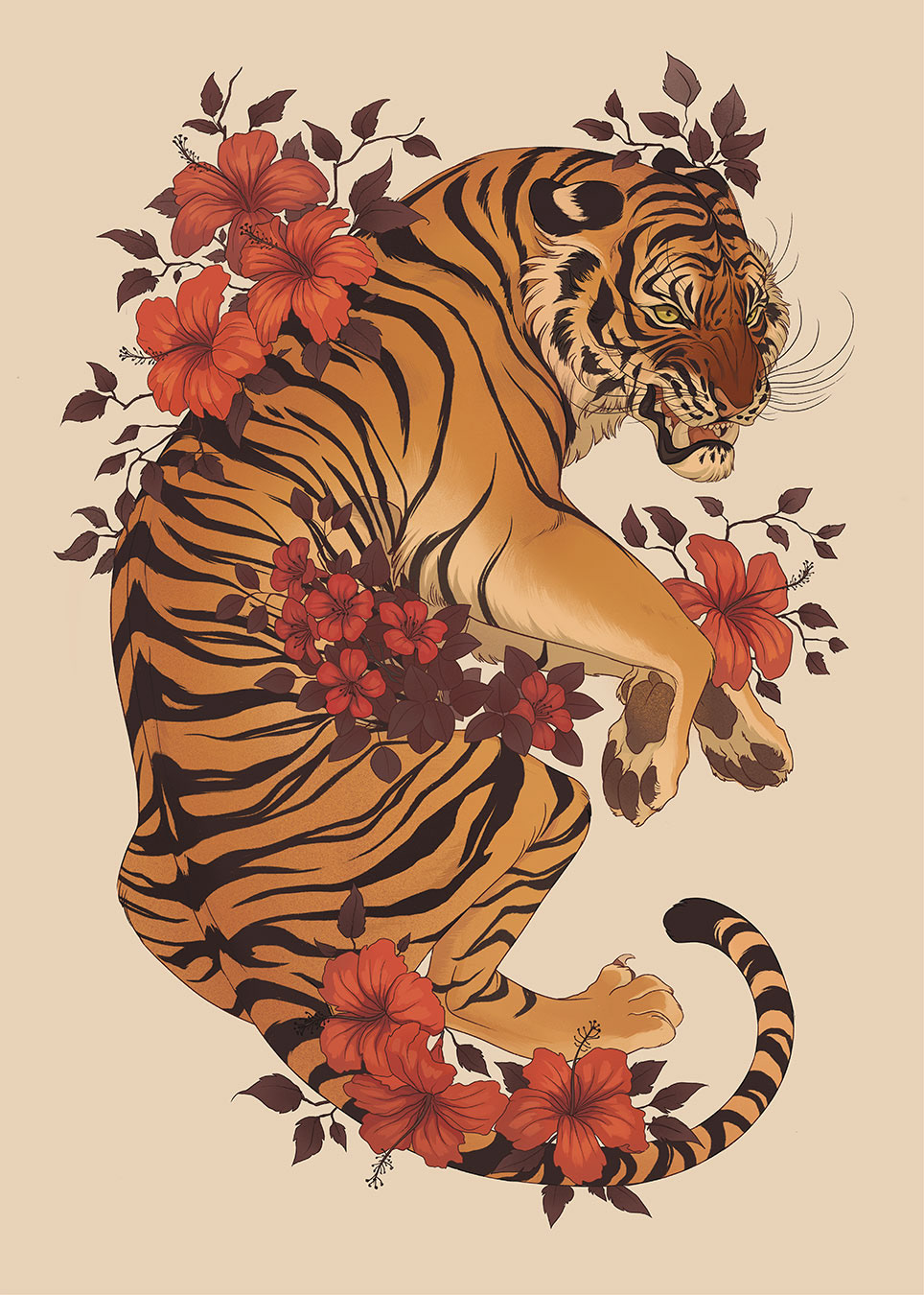 animal animal illustration botanical Digital Art  digital illustration floral art floral illustration leopard tiger
