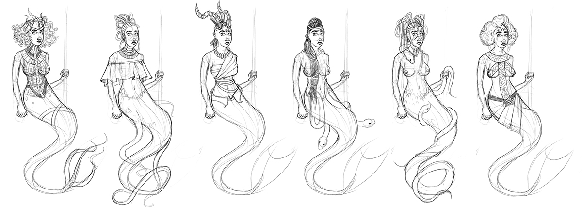 mermaid mami wata siren africa charcter concept art design spirit water tail