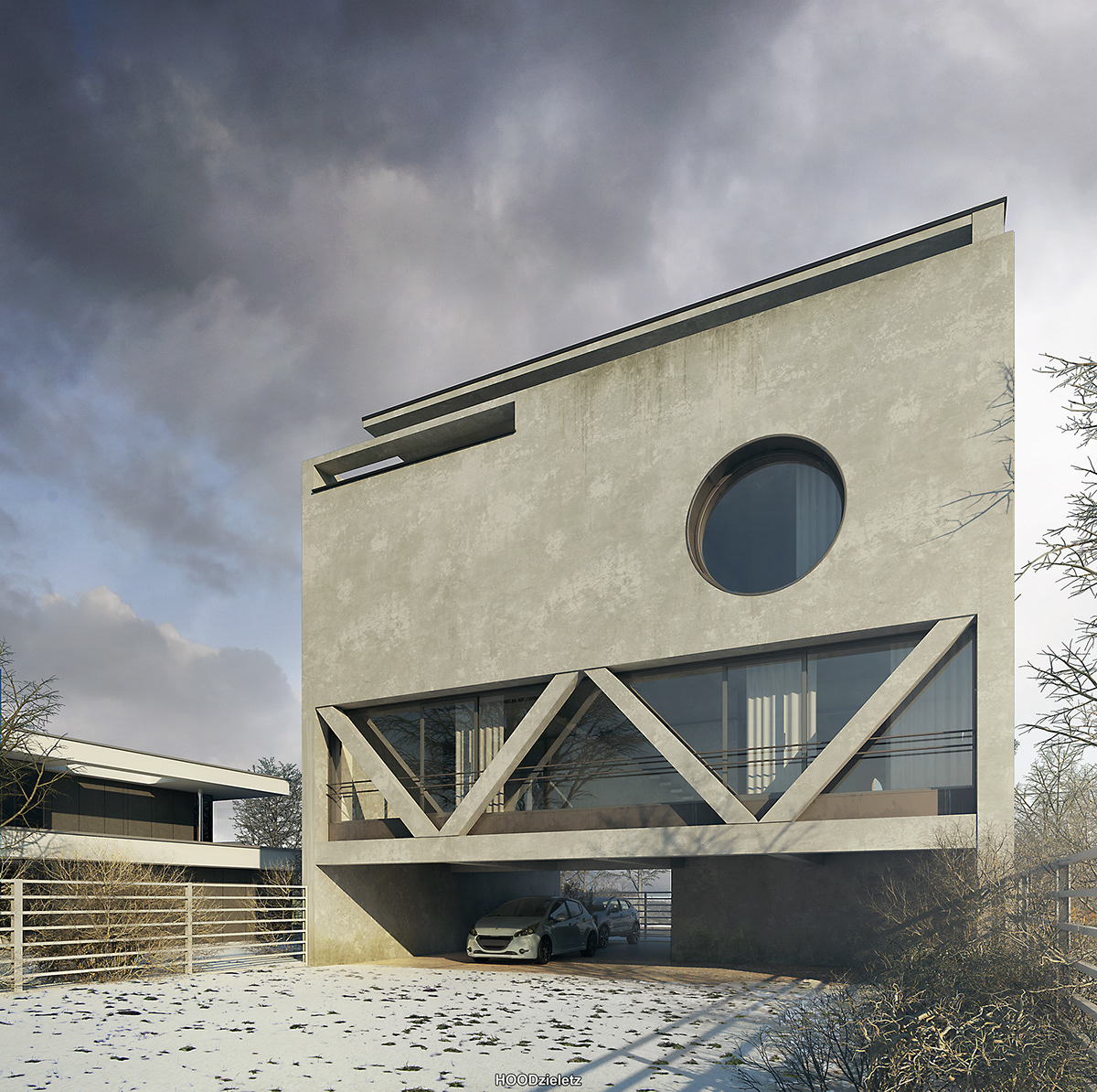 architecture V-ray visualization architectural visualization Brutalism constructivism adam spychała winter concrete