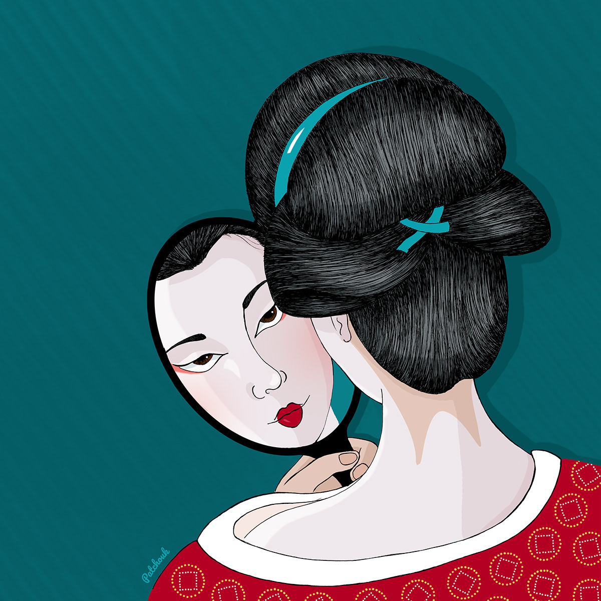 portrait geisha Geisha illustration Character design  dessin illustration JAPON japan colorisation digitale fineliner illustration