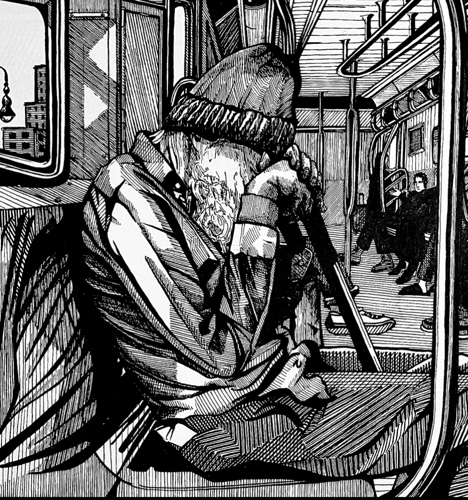 ILLUSTRATION  pen and ink subway black and white