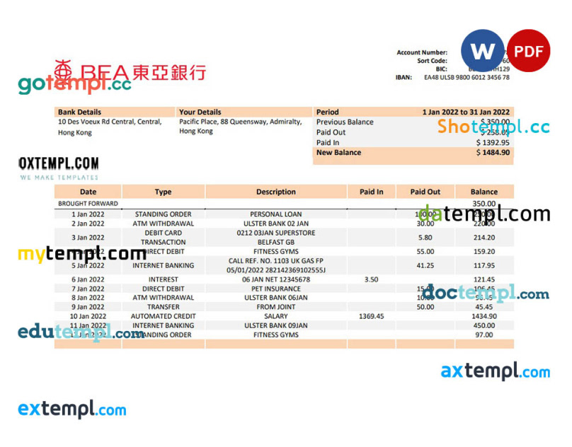 Hong Kong Bank statement template word visual Graphic Designer brand identity marketing  