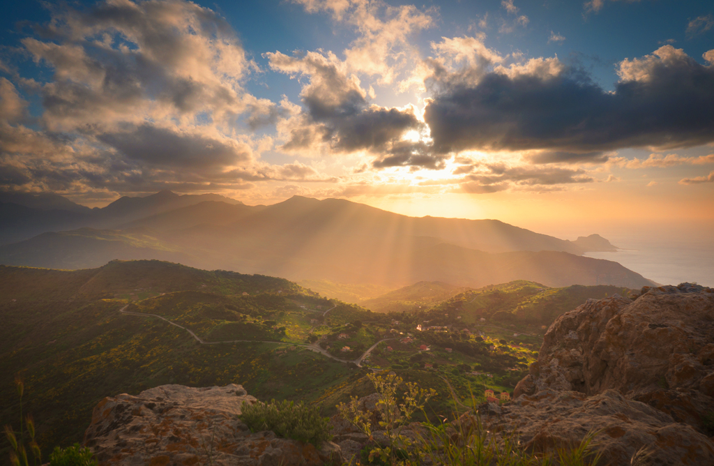 HDR multiexposure sicily sea mountains sunset