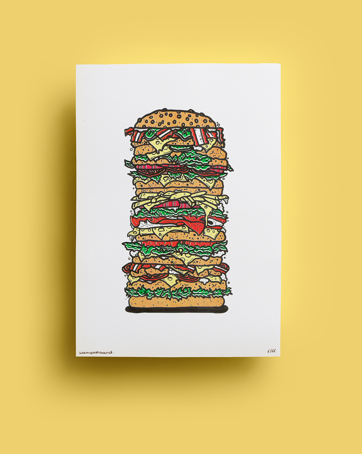 poster hamburger burger french fries limited edition limited risograph Riso print Burgers giant fastfood Dutch design Food  Fast food