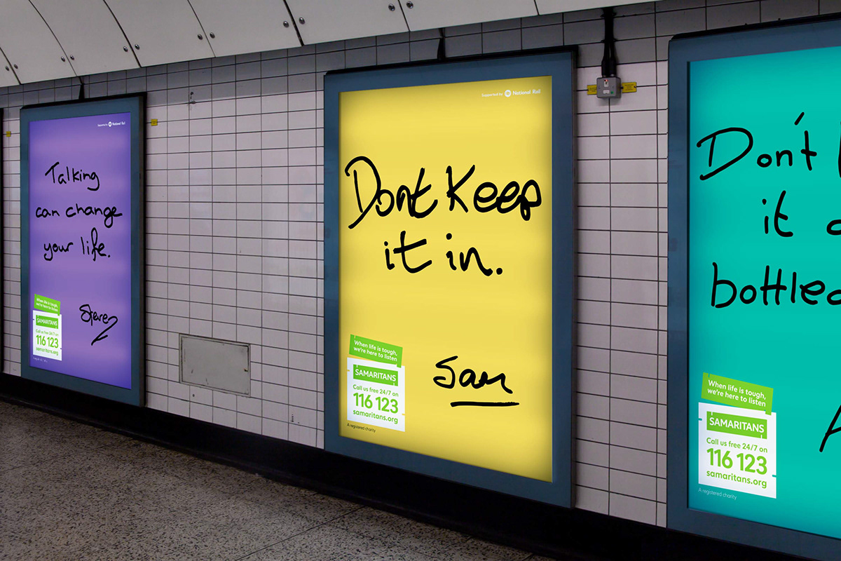 OOH Advertising  poster Samaritans charity graphic design  advert billboard handwritten colour