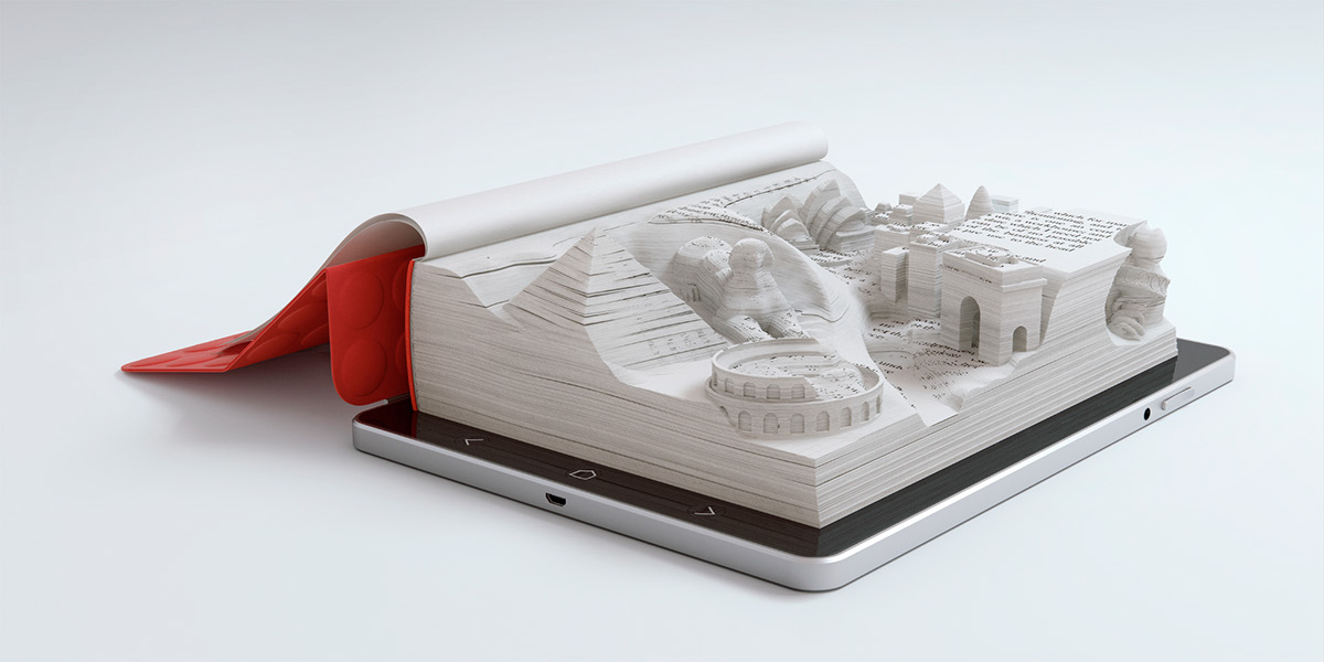 Adobe Portfolio paper sculping CGI book sculpting 3D book McDonalds happy meals Fast food iPad tablet kids terrain Nature lunar paper