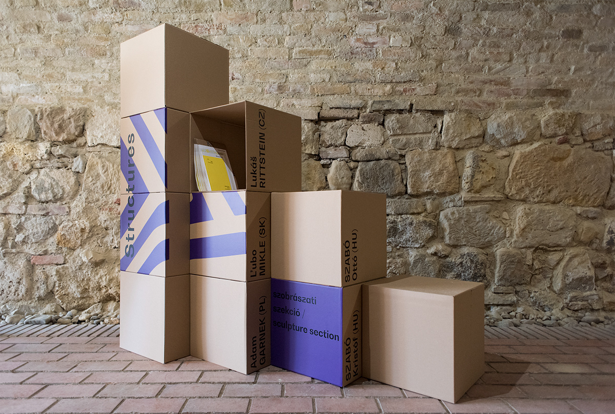 cardboard Exhibition  budapest boxes Interior editorial purple yellow blue