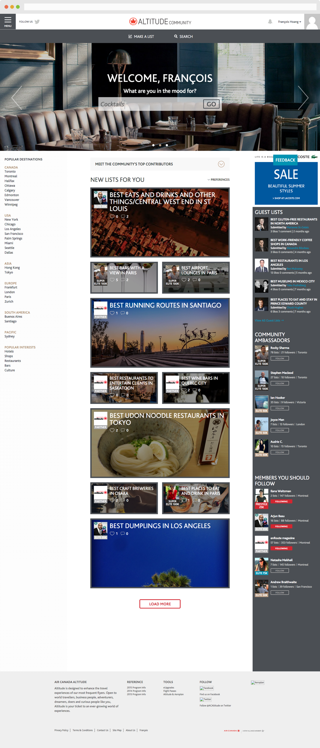 art direction Interaction design UI/UX Air Canada altitude community