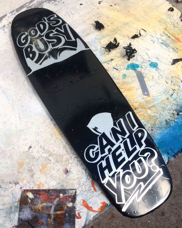 Satan satan coop LONGBOARD Custom metal flakes painting   handmade skateboard diye design diye illustration