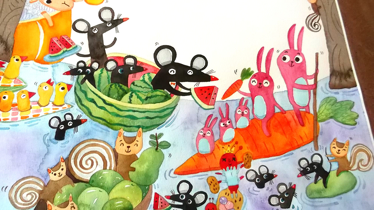 Illustrator animal Children's Books | floating market watercolor