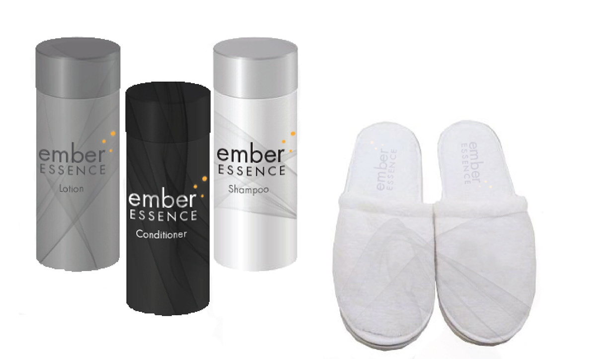 Ember essence toiletries shampoo conditioner lotion slippers