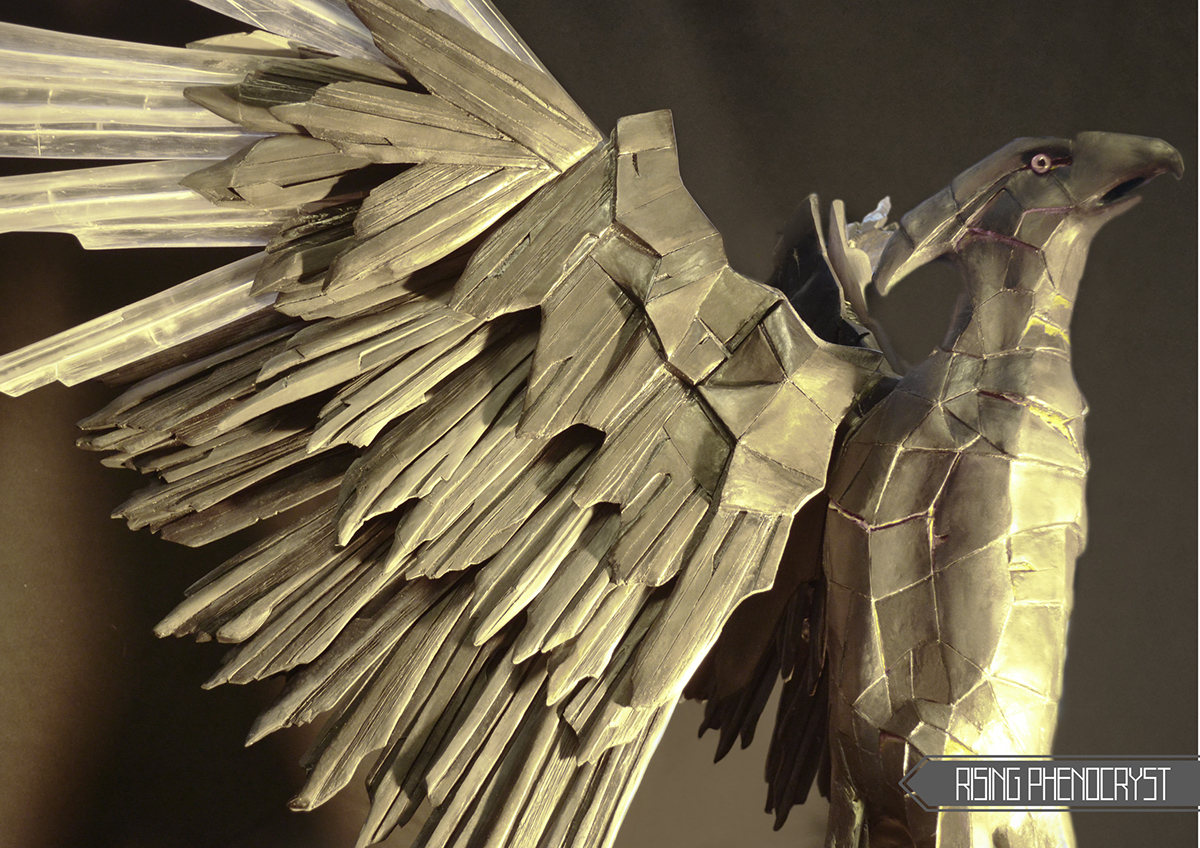 Phoenix sculpture wings shard crystals stone texture Exhibition  fire mythology Character bird moulding casting paint