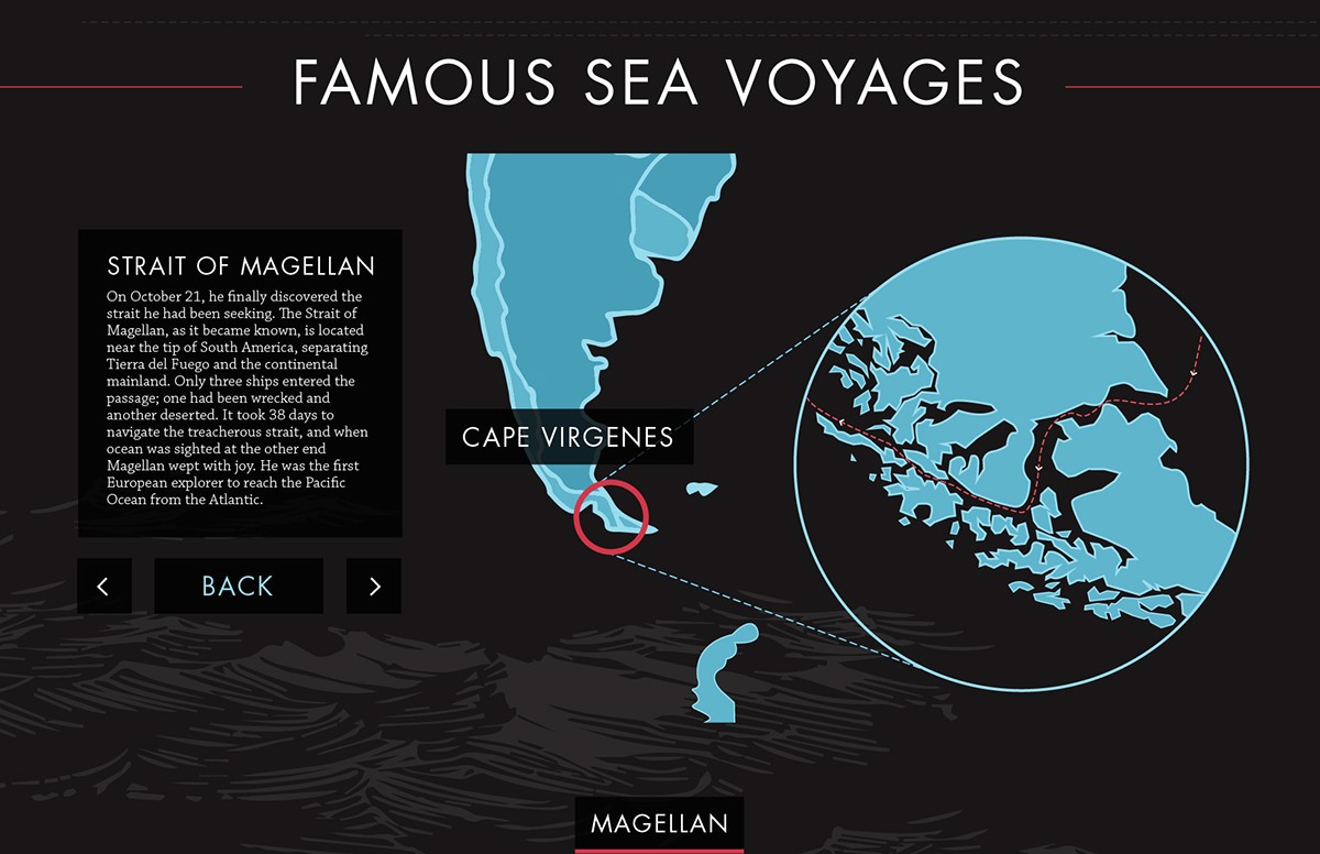 map magellan Ocean sea nautical voyages webpage concept infodesign information design infographic