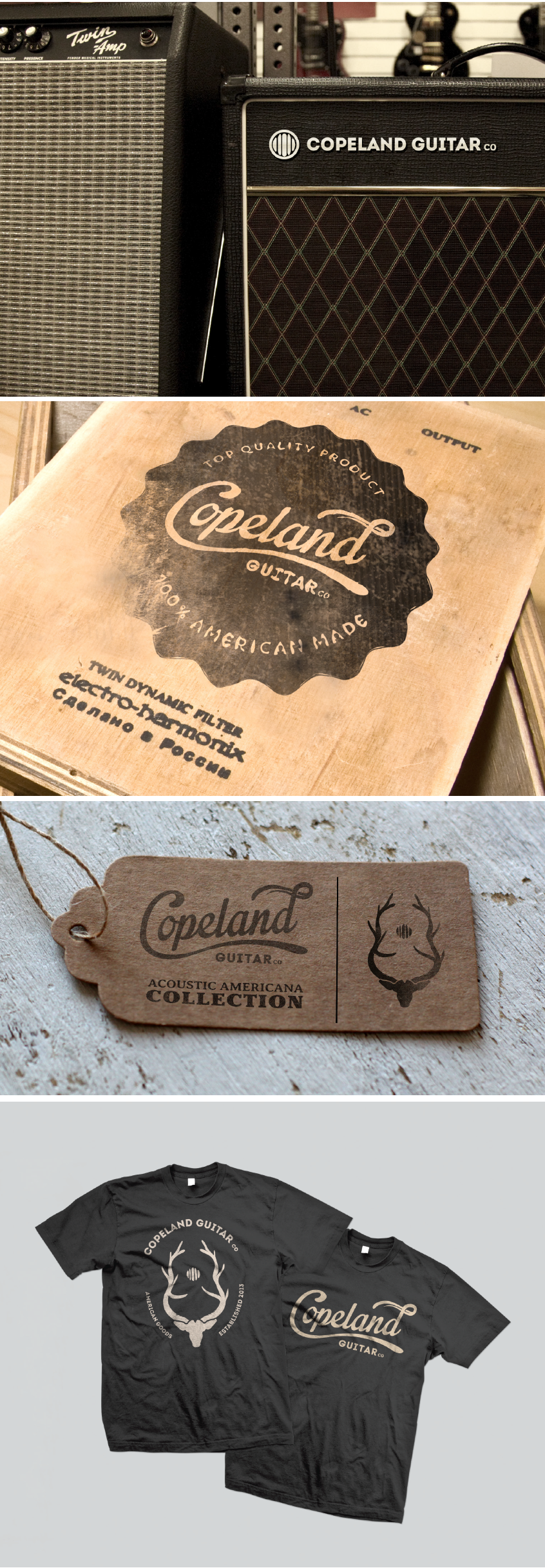 student project Guitar Company guitar lettering vintage logo Stationery identity buisness card Mobile app tuner app