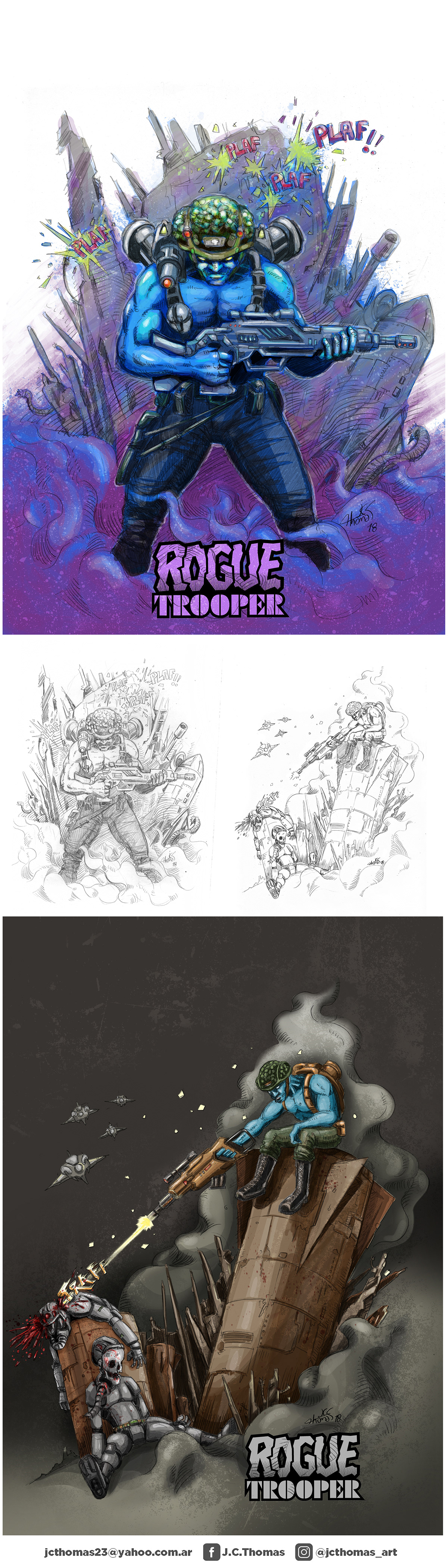 Rogue Trooper: colored directly on the pencil strokes