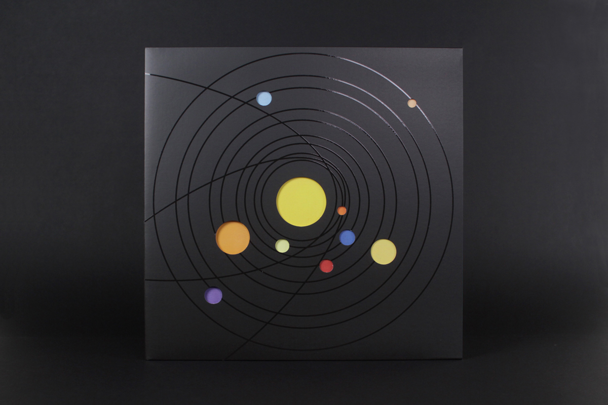 vinyl record Album sleeve Space  black solar system stickers birds flight futuristic Varnish dark UV