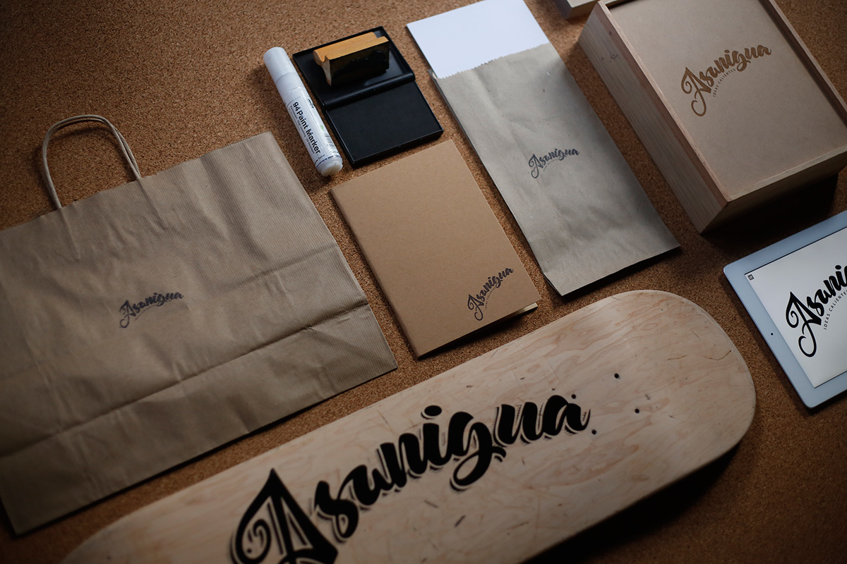 designstudio asanigua brand lettering spanish Guatemala skateboard woodbox tshirt minimal