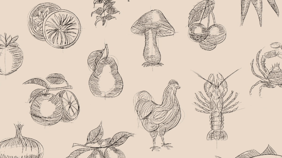 GIF animation of the sketches of CRAFT Market food ingredients.