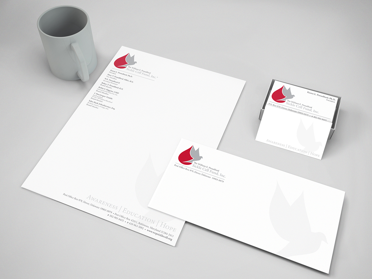 logo  identity stationary Stationery maryland Sickle Cell proudford sickle cell letterhead business card envelope identity